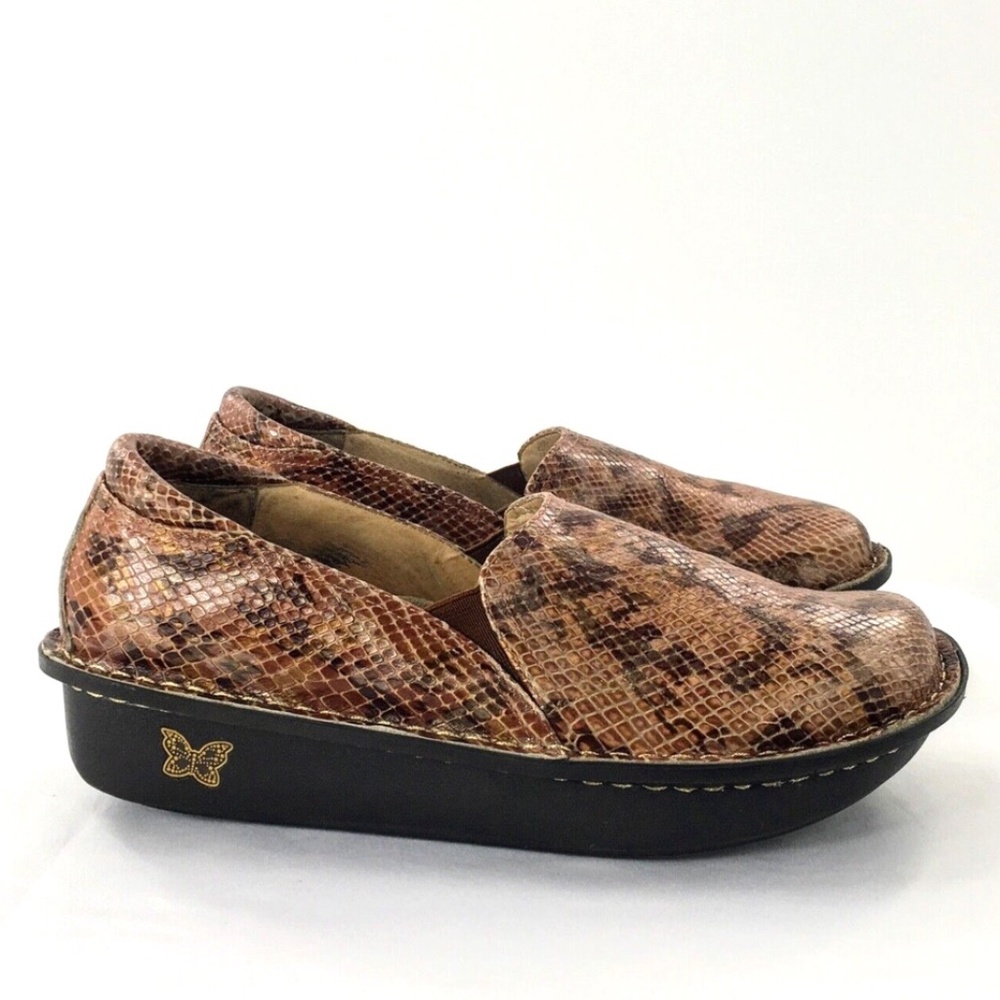 Alegria Womens Leather Clog Brown Debra Snakeskin Comfort Sz EU 41 US 10